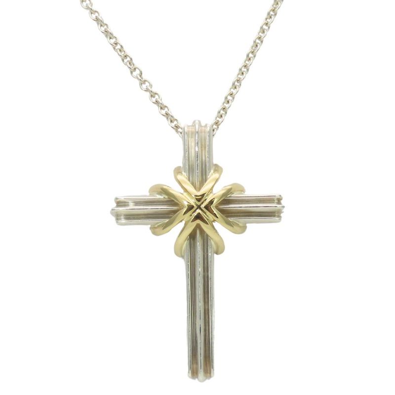 Tiffany & Co Necklace Signature Cross Silver 925 18K Yellow Gold Approx 8.0g