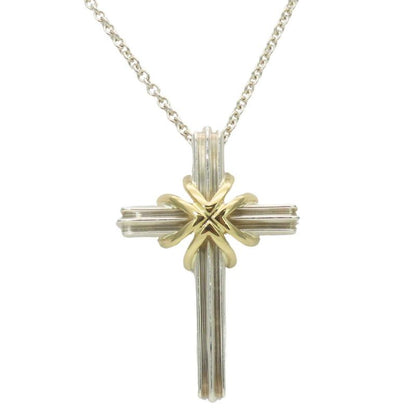 Tiffany & Co Necklace Signature Cross Silver 925 18K Yellow Gold Approx 8.0g