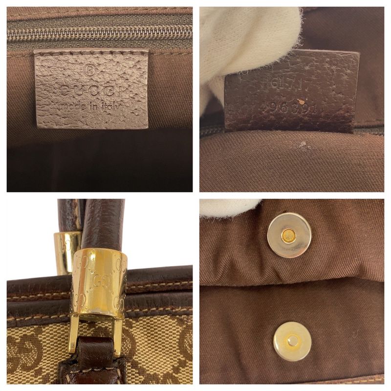 Gucci Sherry Line Beige Ivory Brown GG Canvas 161717 Tote Bag Shoulder Bag