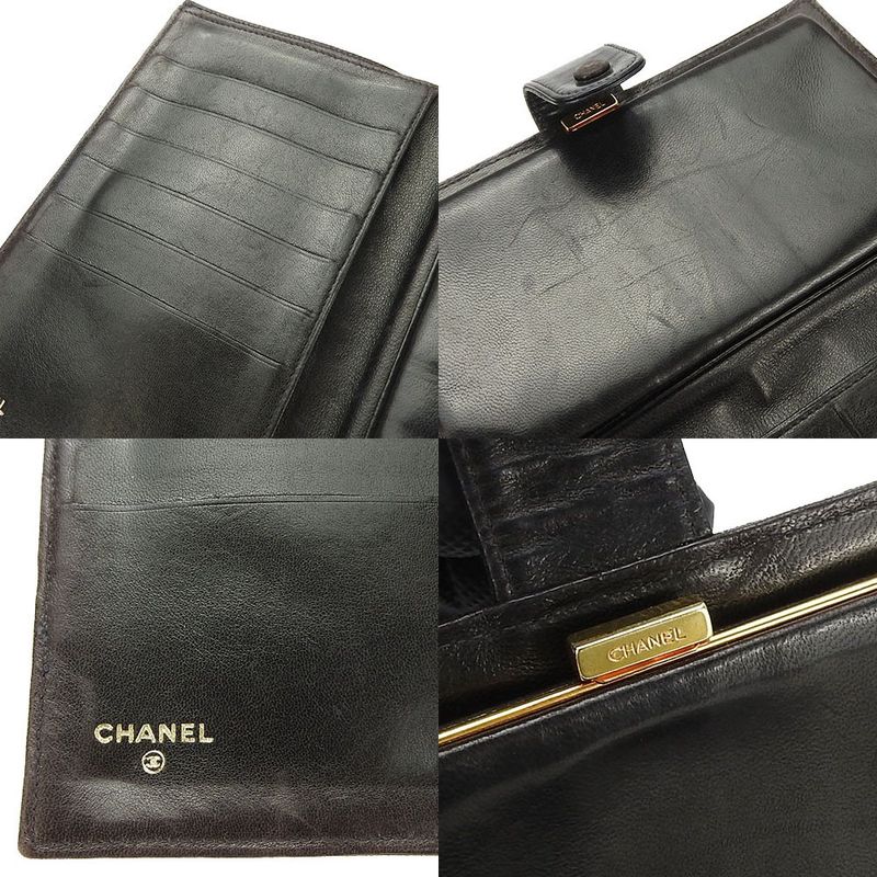 Chanel Bifold Long Wallet Gusset 3 Coco Mark Black Lambleather Leather Long