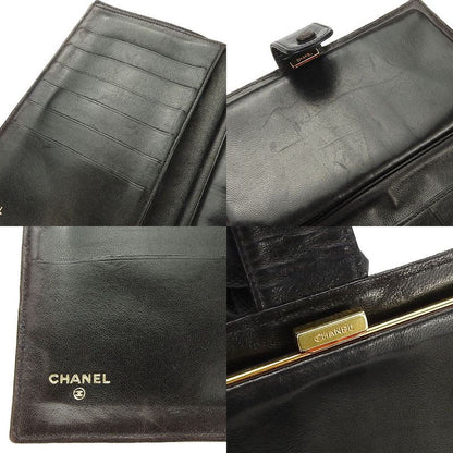 Chanel Bifold Long Wallet Gusset 3 Coco Mark Black Lambleather Leather Long