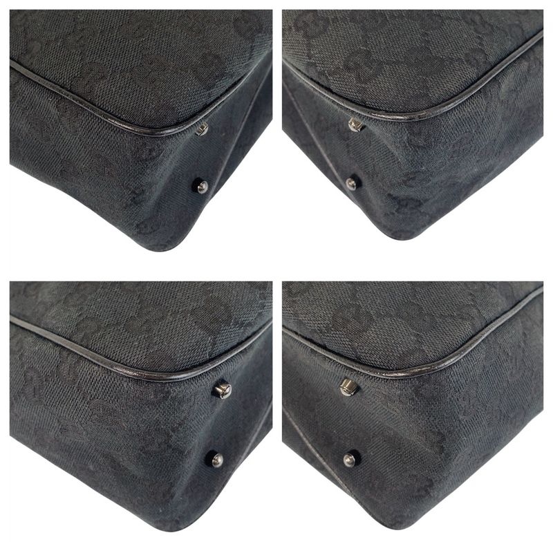 Gucci Black Silver Hardware GG Canvas/leather 113019 Tote Bag Shoulder Bag