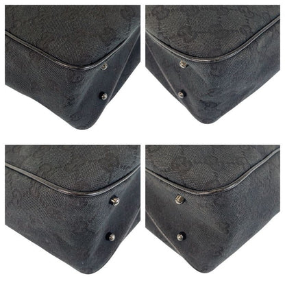 Gucci Black Silver Hardware GG Canvas/leather 113019 Tote Bag Shoulder Bag