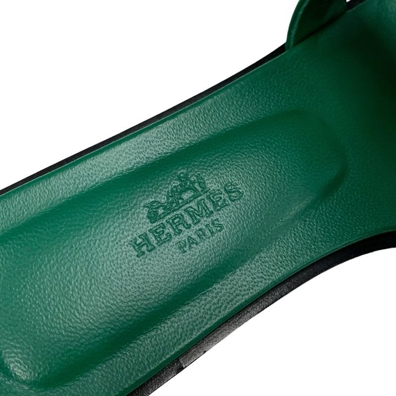 Hermes Oran Sandals Shoes Leather Green Flat Sandals Mules