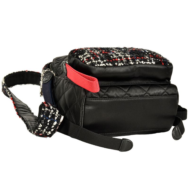 Chanel Backpack Tweed Nylon Black Silver Hardware Coco Mark 24th Astronaut Women