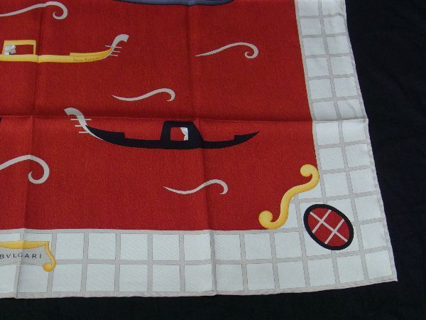Bvlgari 100% Silk Scarf Stole Shawl Women Red And Ivory Be8330