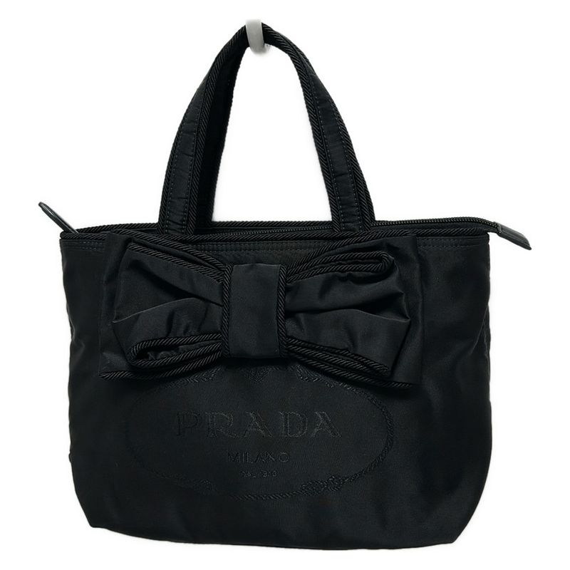 Prada Handbag Logo Jacquard Black Ribbon