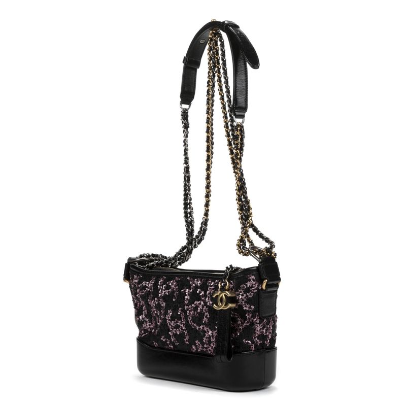 Chanel Gabrielle Sequin Black Calfskin Leather A
