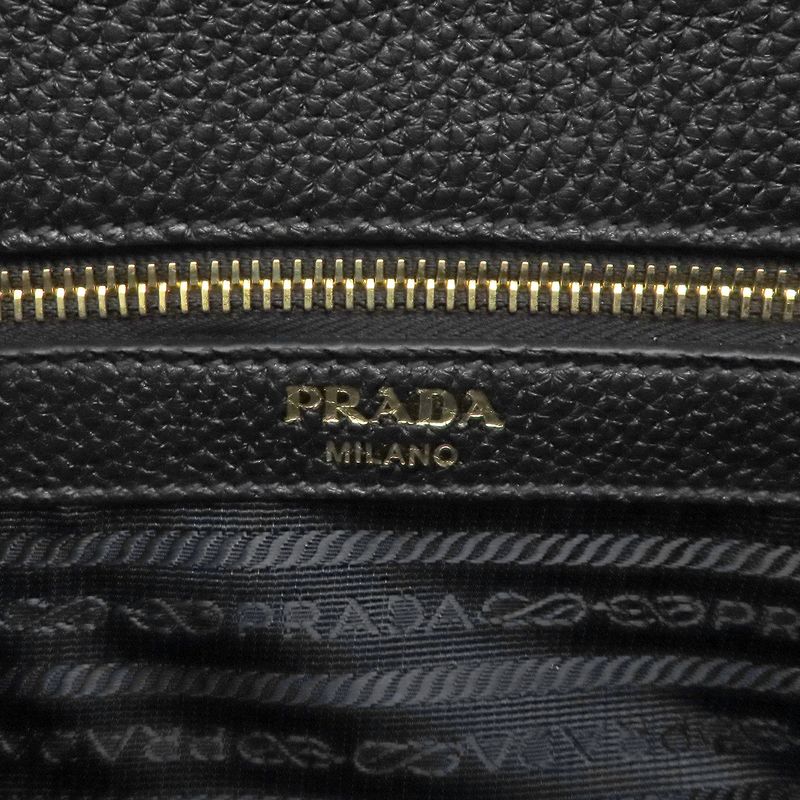 Prada Shoulder Bag Metal Logo Leather Nero Gold Hardware Black Vitello Phenix