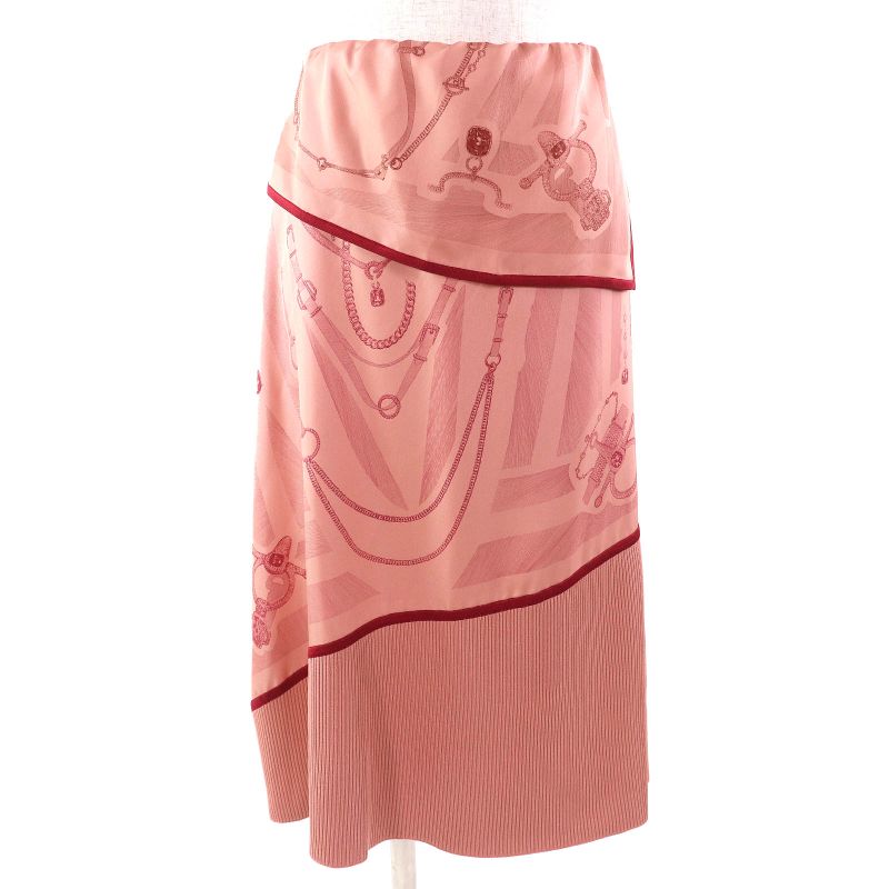 Hermes 22AW 2h2830dz Planche D Etvde Silk Scarf Ribbed Knit Long Skirt Pinkish