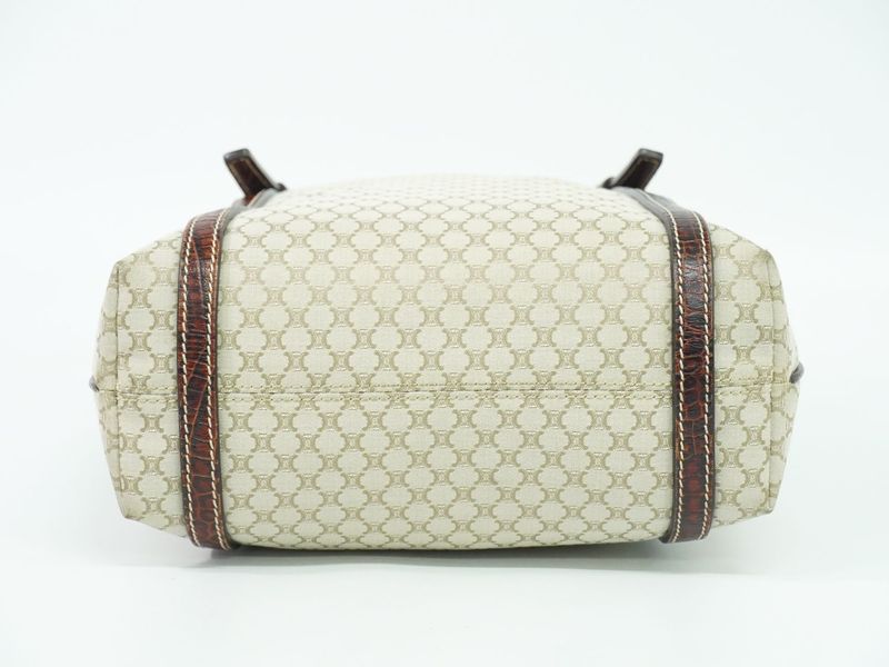 Authentic Celine Macadam Tote Handbag Canvas Beige Macadam Bag Pre-owned