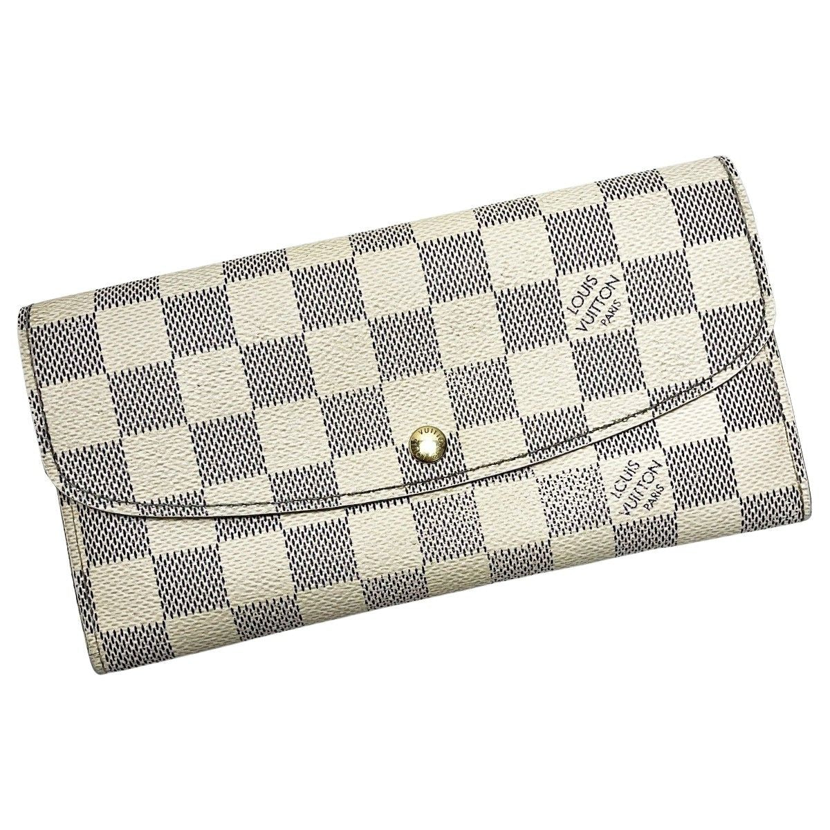 Louis Vuitton Portefeuille Emily N63021 Damier Azur Long Wallet Women's Gold