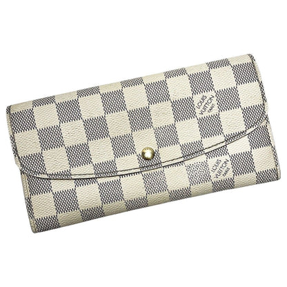Louis Vuitton Portefeuille Emily N63021 Damier Azur Long Wallet Women's Gold
