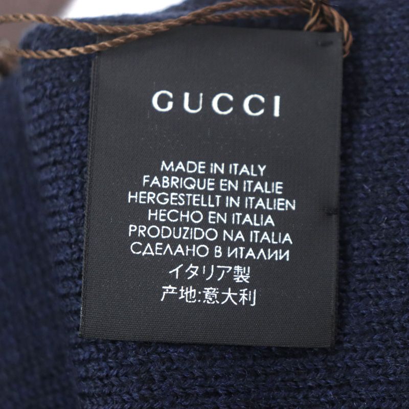 Gucci 550601 Interlocking G Embroidered 100% Wool Knit Scarf Navy Made