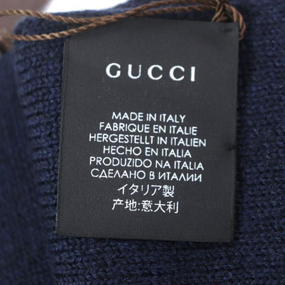 Gucci 550601 Interlocking G Embroidered 100% Wool Knit Scarf Navy Made