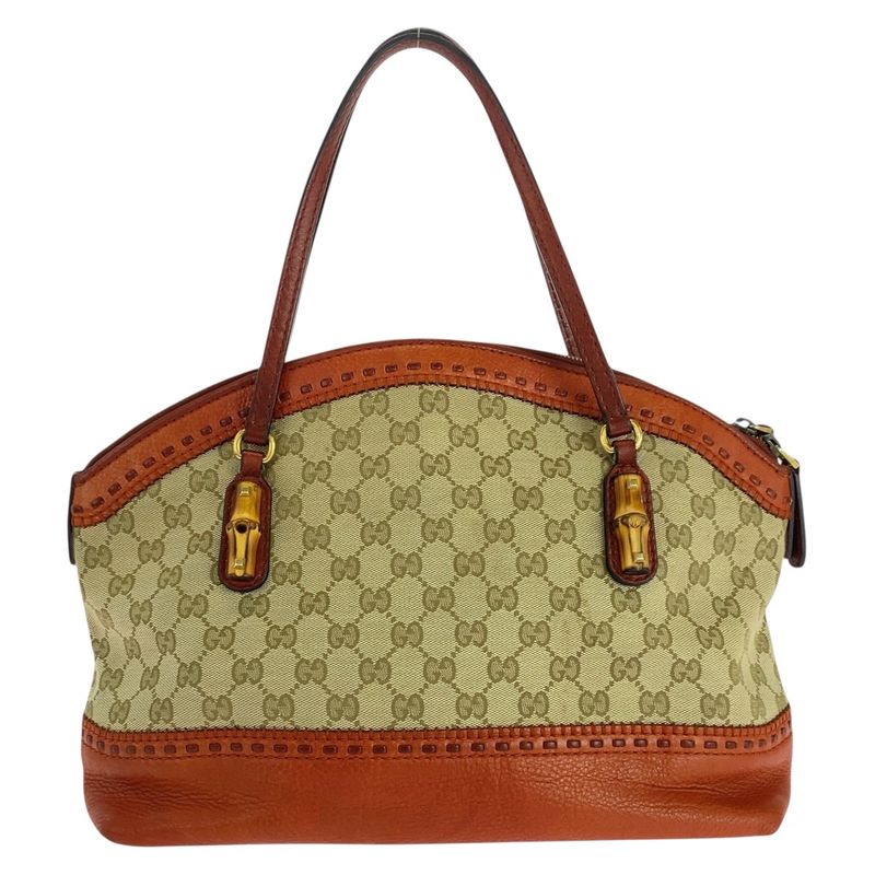 Gucci Bamboo Beige Orange Gold Hardware GG Canvas/leather 339002 Handbag
