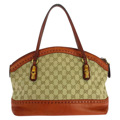 Gucci Bamboo Beige Orange Gold Hardware GG Canvas/leather 339002 Handbag