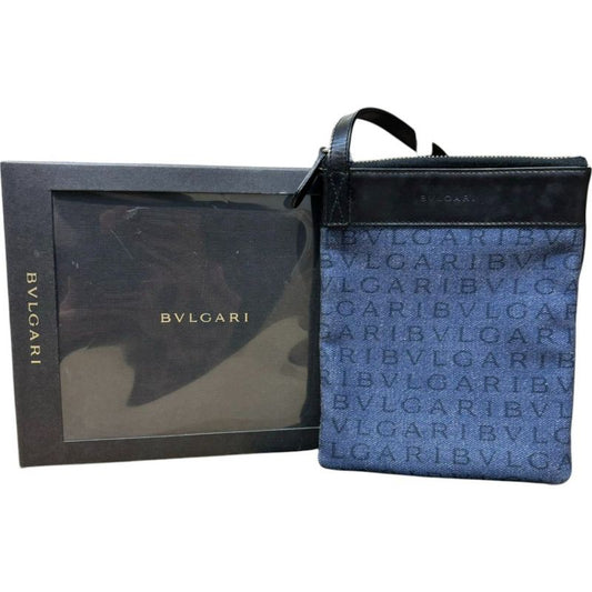 Bvlgari ⑤ 21528 Flat Pouch Souhlder Strap Unisex Indigo