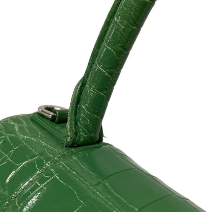 Balenciaga Handbag Hourglass Top Handle Small 593546 Green Shape Pressed Leather
