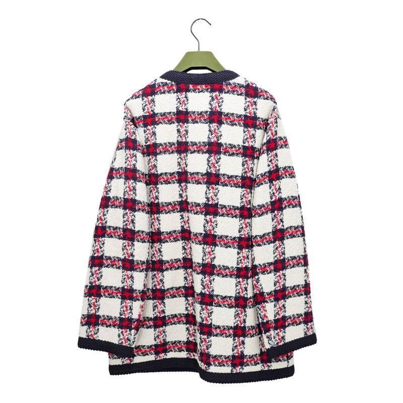 Gucci Tweed Jacket Size 40 White Navy Red 660820 Long Sleeve Women's