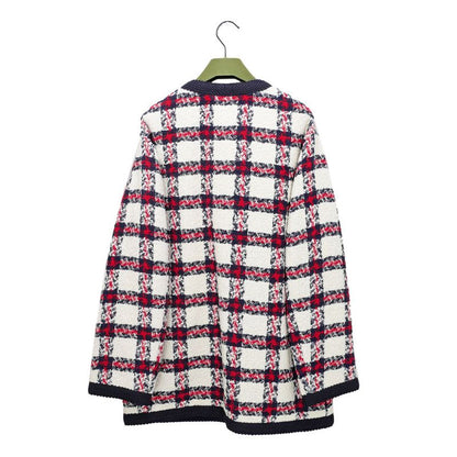 Gucci Tweed Jacket Size 40 White Navy Red 660820 Long Sleeve Women's
