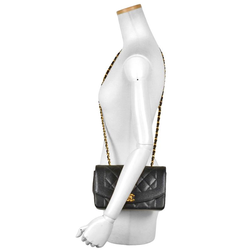 Chanel Diana 22 Single Flap Chain Shoulder Bag Caviar Skin A01164 Black Gold