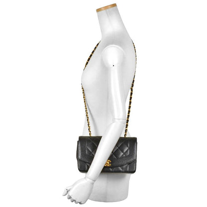 Chanel Diana 22 Single Flap Chain Shoulder Bag Caviar Skin A01164 Black Gold