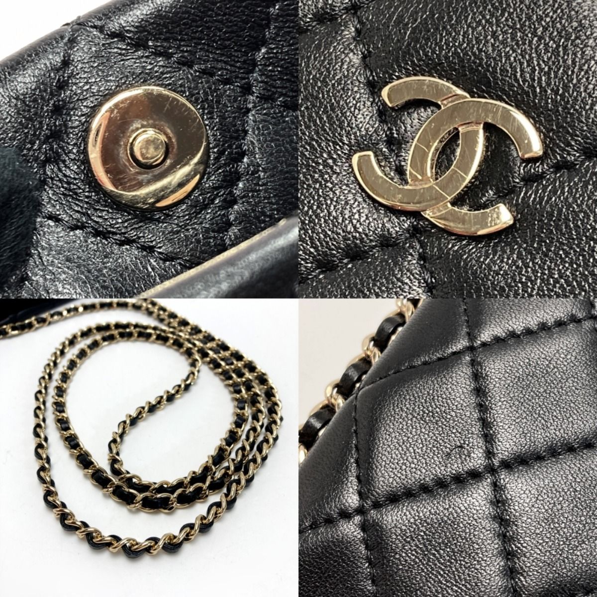 Chanel Cocomark Matelasse Chain Shoulder Bag A81174 Black Lambskin Phone Case