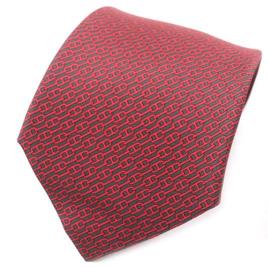 Hermes 5261 100% Silk Anthracite/rouge Cravat Chaine D'ancre Patterned Tie