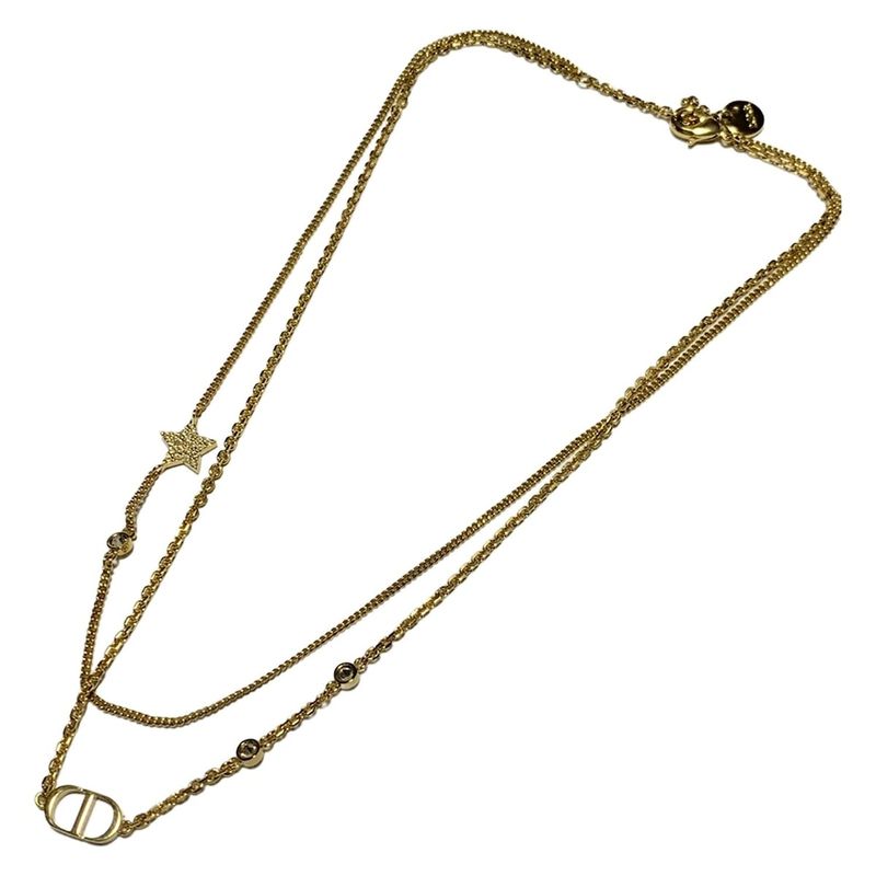 Dior/christian Dior Necklace Petite CD Double Necklace Gold And Clear Star /