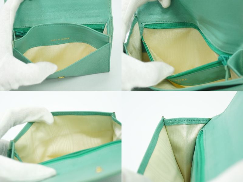 Authentic Chanel Coco Mark Fold Wallet Compact Wallet Caviar Skin Leather Light