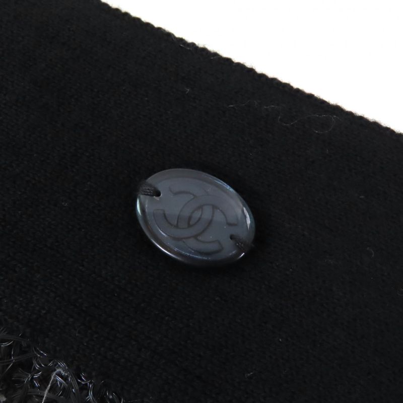 CHANEL P58857 Coco Mark Logo Ribbon Mesh Flared Skirt Black White 36 Made In