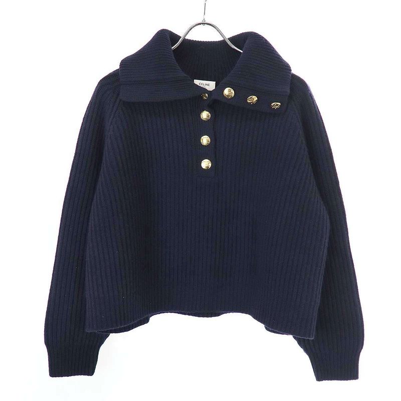 Celine Vareuse Sweater Wool Cashmere Valuse Knit Sweater 2ad0o274x.07ny Navy XS