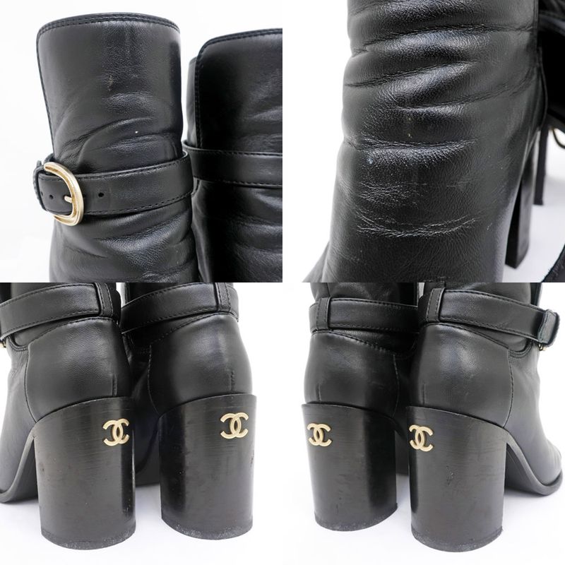 Chanel Ankle Boots 34 1 2C Black G38064 Leather Patent CC Mark Shoes
