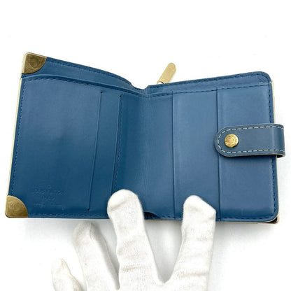 Louis Vuitton M91829 Compact Zip Bifold Wallet Blue Leather Women