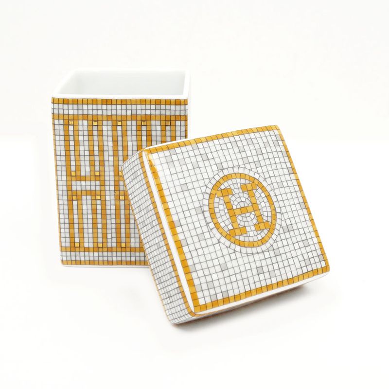 Hermes Small Box Mosaic 24 Gold White Pottery Accessories Others