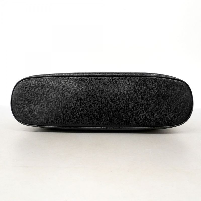 Chanel Shoulder Bag Caviar Skin Black Gold Hardware Women