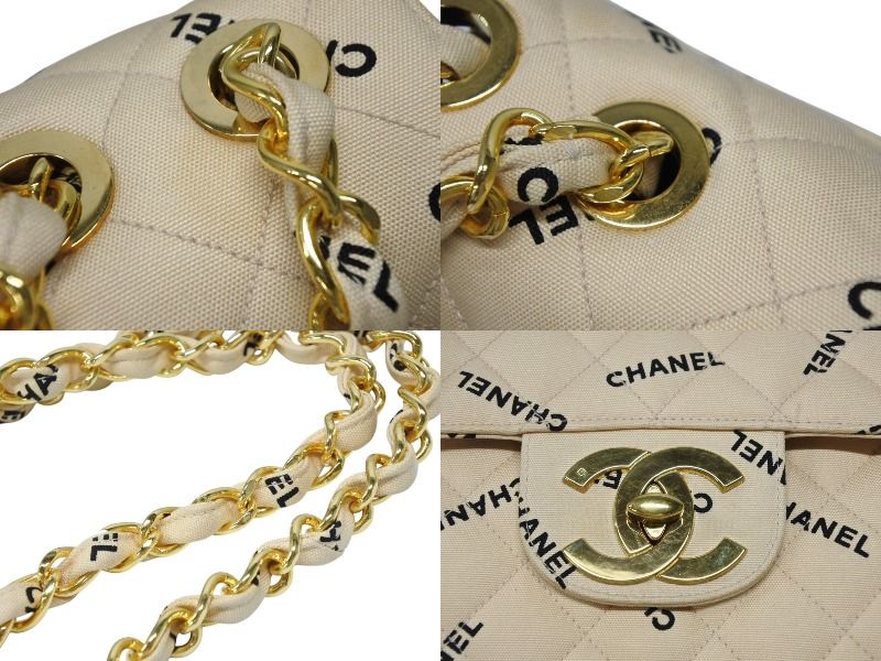 Chanel Maxi Quilted 34 S Flap Chain Shoulder Bag CC Logo Canvas Gold — view 6