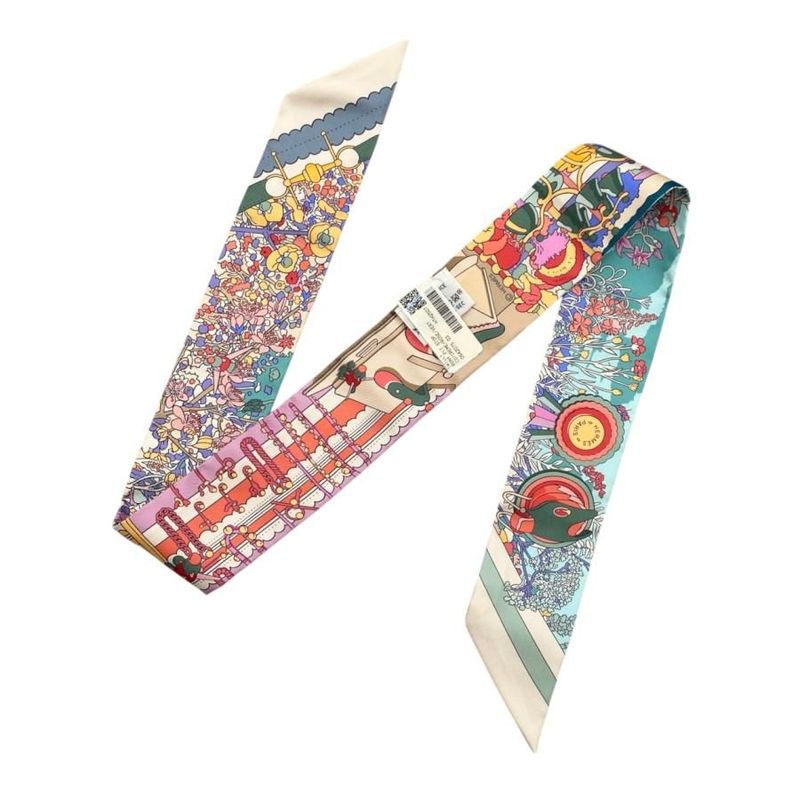 Hermes Silk Scarf Twilly Pony Pit Stop H064207s 03 Cles Clesme Pink Green Beige