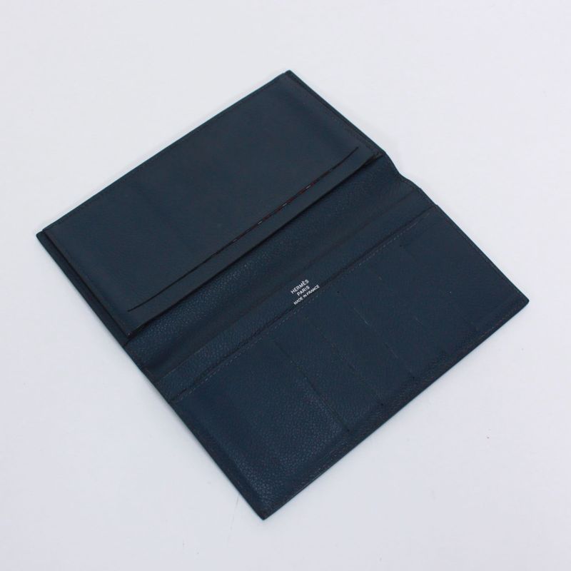 Hermes Long Wallet Evercolor Leather Navy Wallet
