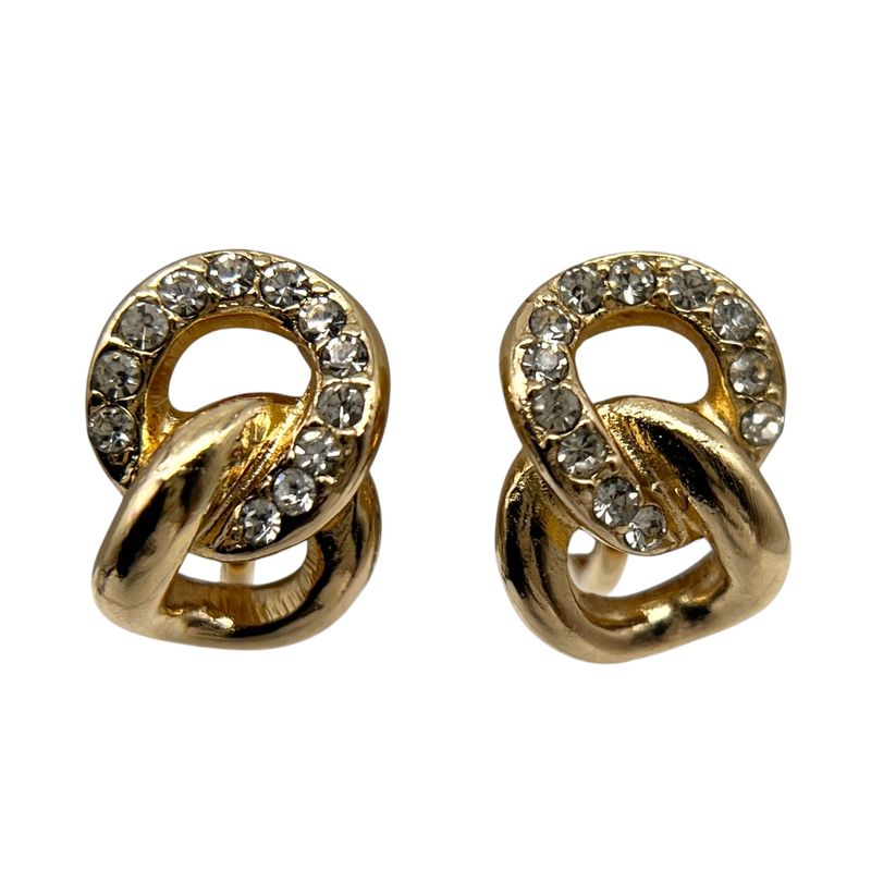Christian DIOR Earrings Gold Plated Rhinestone Gold