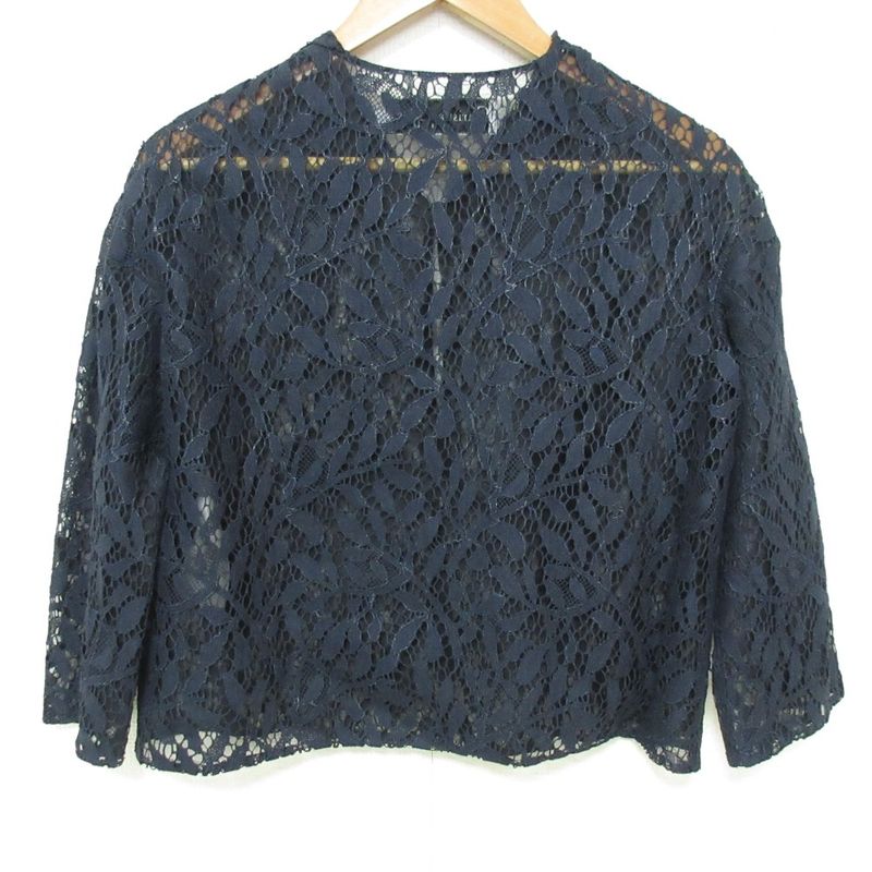 Christian DIOR Raf Simons Period Sheer All Lace Blouse Shirt Size F34 Navy
