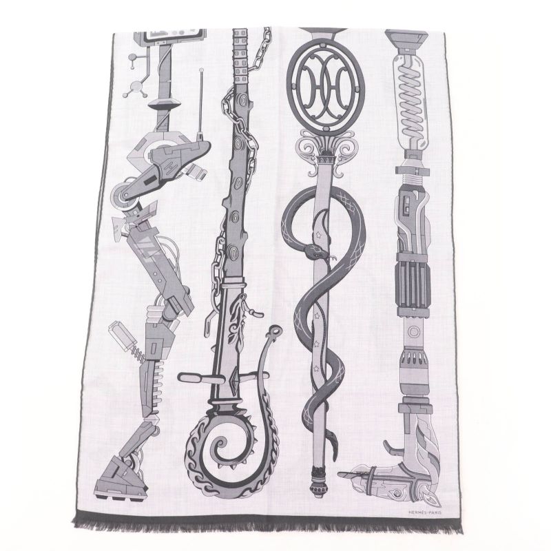 Hermes Rectangle 63 X 180cm (70.87in) Catsouna Cashmere Silk Gris Cine Clesle /