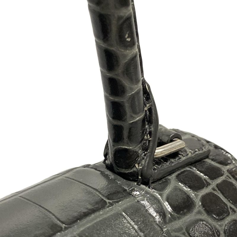 Balenciaga Handbag Hourglass Top Handle Small 593546 Dark Grey Croc Shape