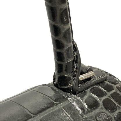 Balenciaga Handbag Hourglass Top Handle Small 593546 Dark Grey Croc Shape