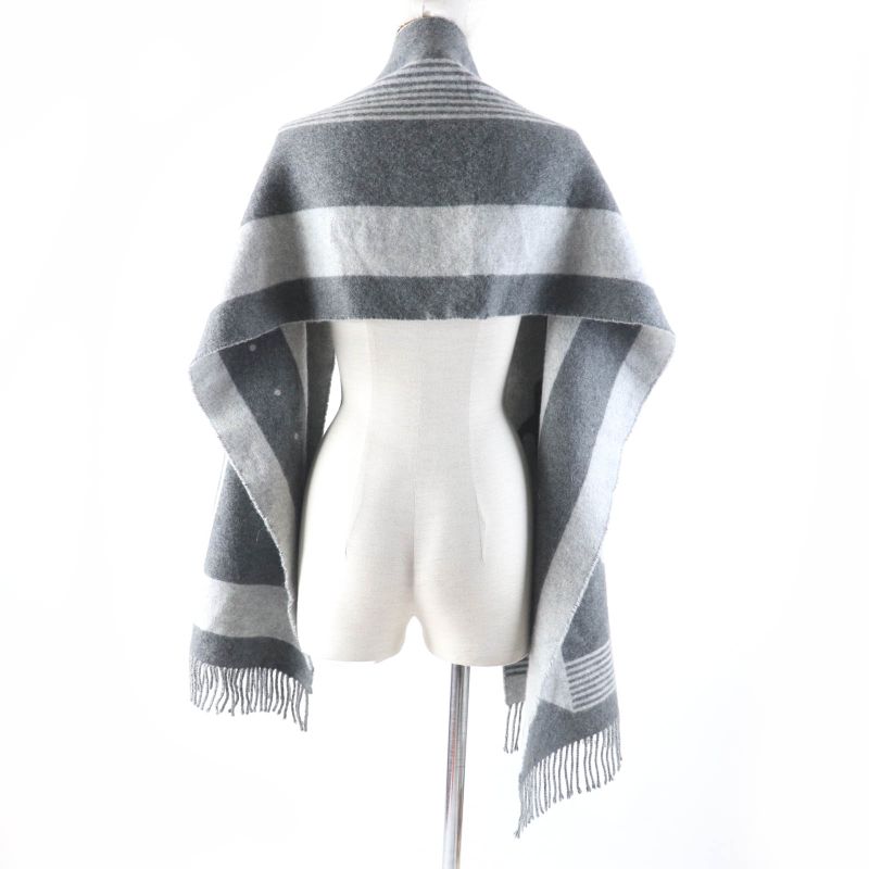 Hermes Sangre À Bucle 100% Cashmere Anthogracito / Gris Cles Fringed Scarf 39 X