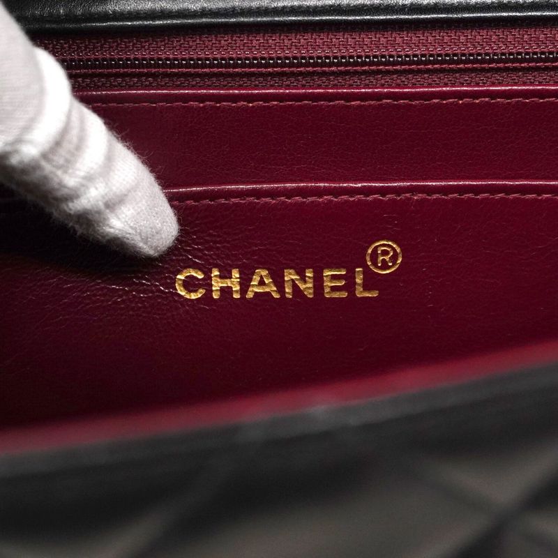 Chanel Shoulder Bag Deka Matelasse Lambskin Black Gold Hardware Women