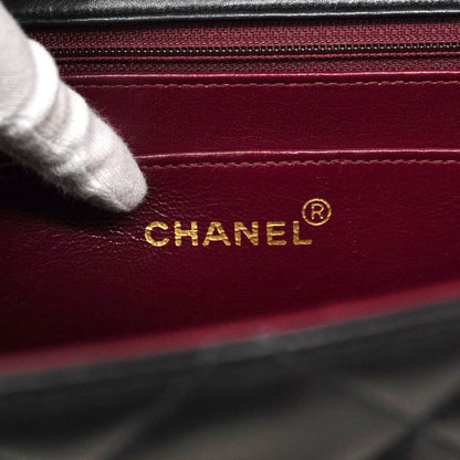 Chanel Shoulder Bag Deka Matelasse Lambskin Black Gold Hardware Women