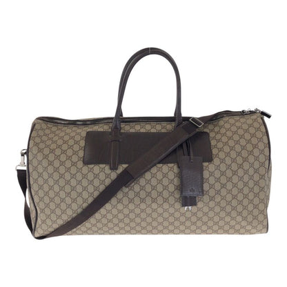 Gucci Brown Silver Hardware GG Supreme Canvas/leather 101672 Boston Bag
