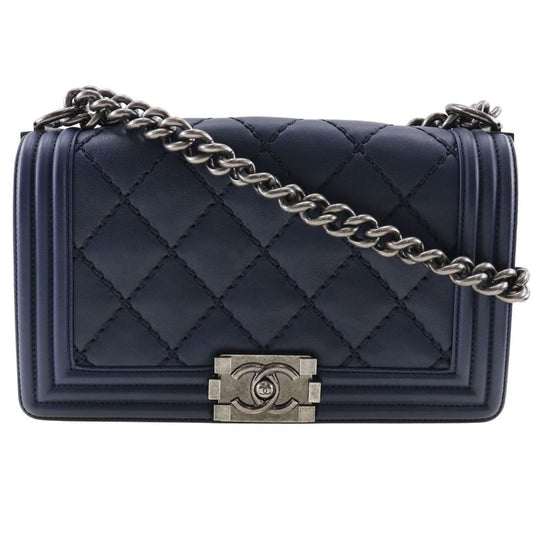 Chanel Boy Chanel Chain Shoulder Matelasse Lambskin Navy Blue Ladies Shoulder